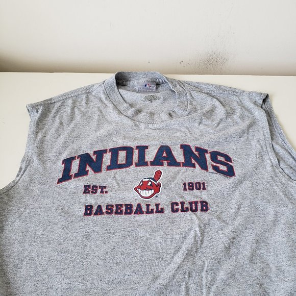 Cleveland Indians Tank Top Shirt Mens Medium Gray MLB Chief Wahoo 2008 *Short* - Picture 2 of 9